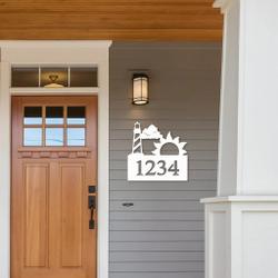 personalized house number sign with lighthouse and sun art custom address sign outdoor decor 2
