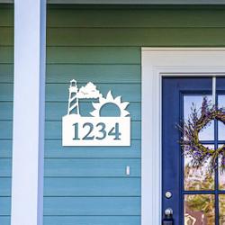 personalized house number sign with lighthouse and sun art custom address sign outdoor decor 3