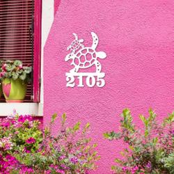 personalized house number sign with turtle mom and baby art custom address sign outdoor decor 1