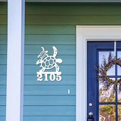 personalized house number sign with turtle mom and baby art custom address sign outdoor decor 3