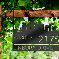 personalized houston city skyline metal address sign house number plaque realtor closing gift custom metal sign 1