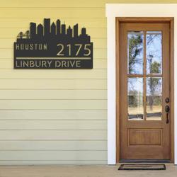 personalized houston city skyline metal address sign house number plaque realtor closing gift custom metal sign 2