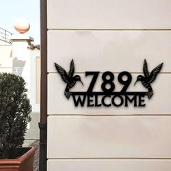 personalized hummingbird address sign welcome house number plaque custom metal sign 1