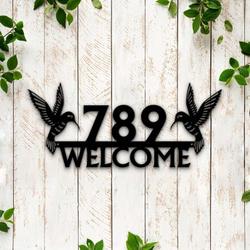 personalized hummingbird address sign welcome house number plaque custom metal sign 2