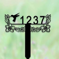 personalized hummingbird tropical flower garden address sign house number plaque custom metal sign 3