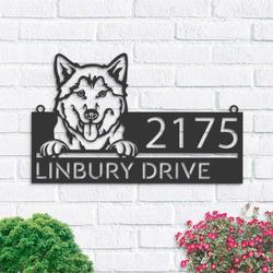 personalized husky dog cute puppy address sign house number plaque custom metal sign 1