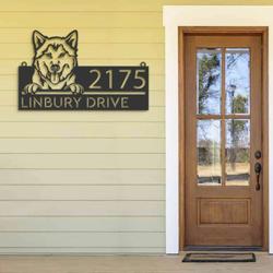 personalized husky dog cute puppy address sign house number plaque custom metal sign 2