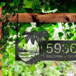 personalized island beach scene palm tree address sign house number plaque custom metal sign 1