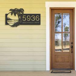 personalized island beach scene palm tree address sign house number plaque custom metal sign 2