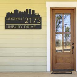 personalized jacksonville city skyline metal address sign house number plaque realtor closing gift custom metal sign 1