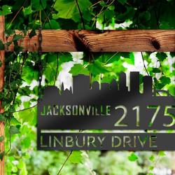 personalized jacksonville city skyline metal address sign house number plaque realtor closing gift custom metal sign 2