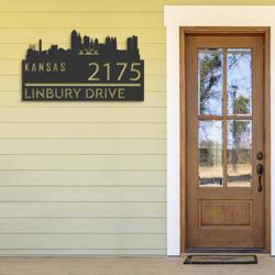 personalized kansas city skyline metal address sign house number plaque realtor closing gift custom metal sign 1