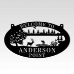 personalized lake jumping fish deer forest scene sign lakehouse beach house home decor custom metal sign 0