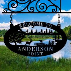 personalized lake jumping fish deer forest scene sign lakehouse beach house home decor custom metal sign 1