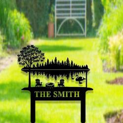 personalized lake scene camp sign lake house garden decorative custom metal sign 1