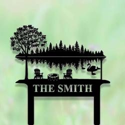 personalized lake scene camp sign lake house garden decorative custom metal sign 2