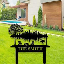 personalized lake scene camp sign lake house garden decorative custom metal sign 3