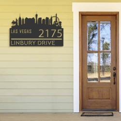 personalized las vegas city skyline metal address sign house number plaque realtor closing gift custom metal sign 1