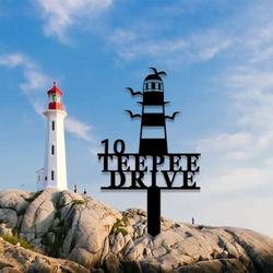 personalized lighthouse coastal beach house address sign with stake house number plaque custom metal sign 1