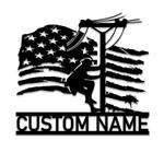 personalized lineman american flag lineworker electrician decor custom metal sign 0