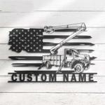 personalized lineman bucket truck driver us flag heavy equipment home decoration custom metal sign 0