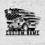 personalized lineman bucket truck driver us flag home decoration custom metal sign 0
