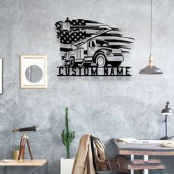 personalized lineman bucket truck driver us flag home decoration custom metal sign 1