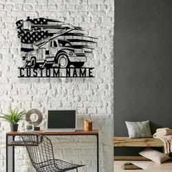 personalized lineman bucket truck driver us flag home decoration custom metal sign 2
