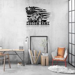 personalized lineman bucket truck driver us flag home decoration custom metal sign 3