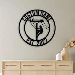 personalized lineman electrical worker home office decor custom metal sign 2