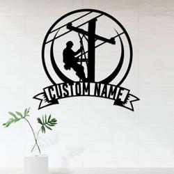 personalized lineman electrician welder wall art home office decor custom metal sign 3