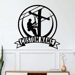 personalized lineman electrician welder wall art home office decor custom metal sign 4