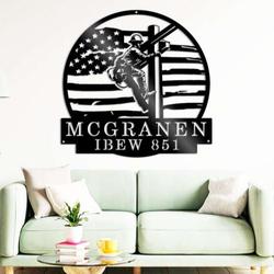 personalized lineman name metal wall art electrical worker ibew local journeyman custom metal sign 2