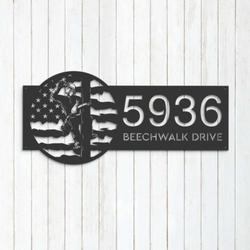 personalized lineman on a pole us flag metal address sign house number custom metal sign 1