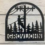 personalized lineman power lineman last name custome metal sign 0