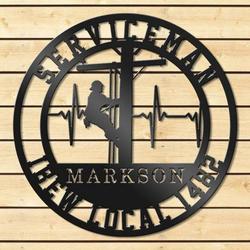 personalized lineman serviceman ibew local custom metal sign 1