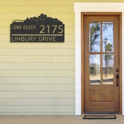 personalized long beach city skyline metal address sign house number plaque realtor closing gift custom metal sign 1