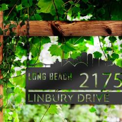 personalized long beach city skyline metal address sign house number plaque realtor closing gift custom metal sign 2