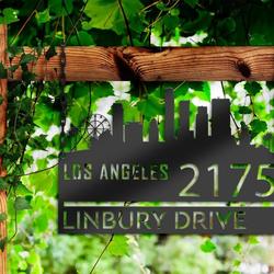 personalized los angeles city skyline metal address sign house number plaque realtor closing gift custom metal sign 2
