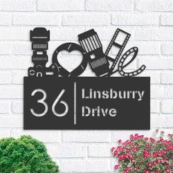 personalized love photography camera photographer address sign house number plaque custom metal sign 1