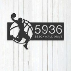 Personalized Male Basketball Player Sport Address Sign House Number Plaque Custom Metal Wall Art