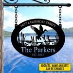 personalized mallard duck metal sign lake pond evergreen wall hanging duck and lake house decor 0