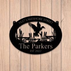 personalized mallard duck metal sign lake pond evergreen wall hanging duck and lake house decor 2