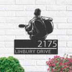 personalized man playing guitar guitarist address sign house number plaque custom metal sign 0