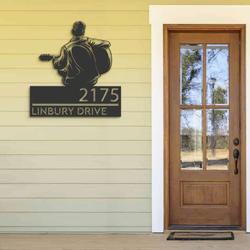 personalized man playing guitar guitarist address sign house number plaque custom metal sign 1