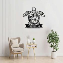 personalized mandala sea turtle marine turtle beach house address sign house number plaque custom metal sign 3