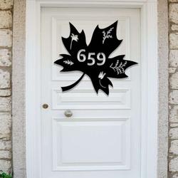 personalized maple leaf canadian leaf fall decor address sign house number plaque custom metal sign 1