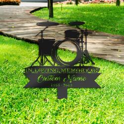 personalized memorial stake drum set drummer grave marker drummersympathy gifts custom metal signs 1