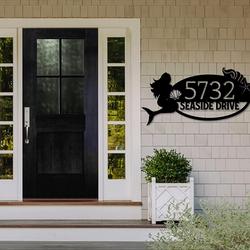 personalized mermaid and the sea custom metal address sign house number plaque 2