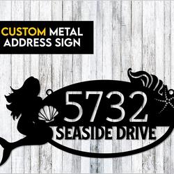 personalized mermaid and the sea custom metal address sign house number plaque 3